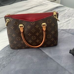 Louis Vuitton Brown and Red Monogram Satchel